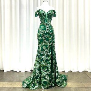 15. Green Spangle Off the Shoulder Mermaid Dress